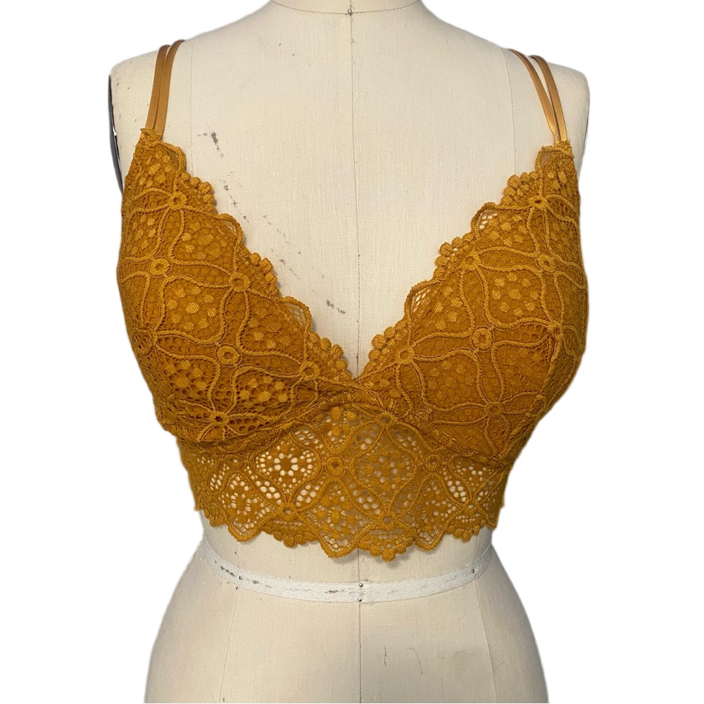 Auden Mustard Crochet Lace Longline Bralette